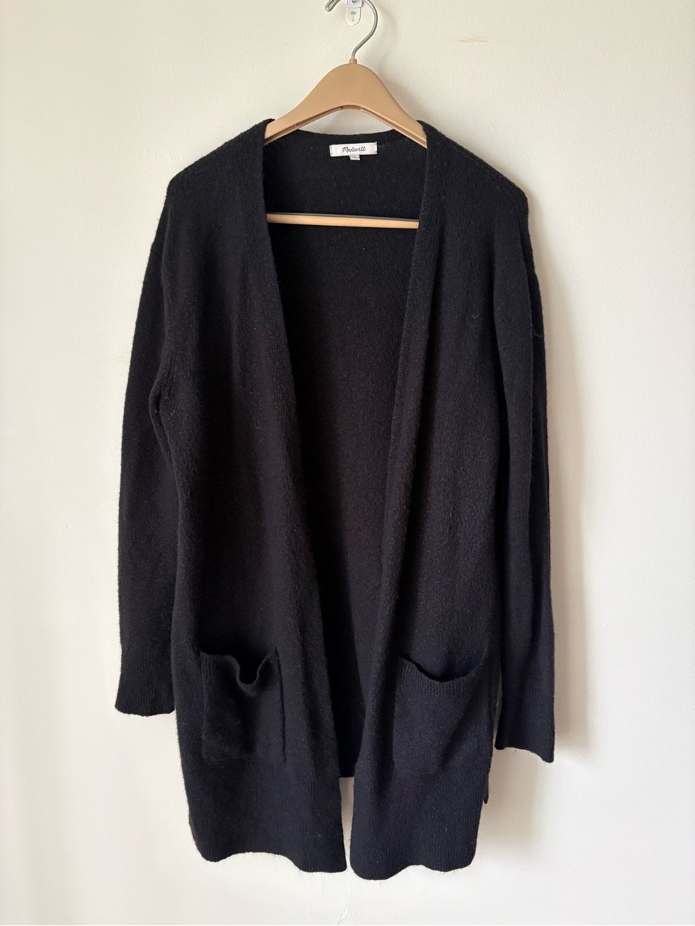 Madewelll Black Open-Front Pocket Cardigan Sweater
